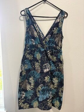 Sonoma Navy Tropical Print V-Neck Summer Dress